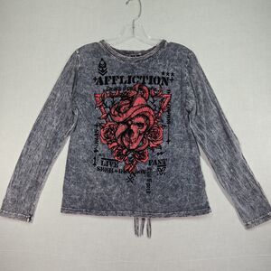 VTG Y2K Affliction Serpent Command Long Sleeve T-Shirt Foil Woven Braided Medium